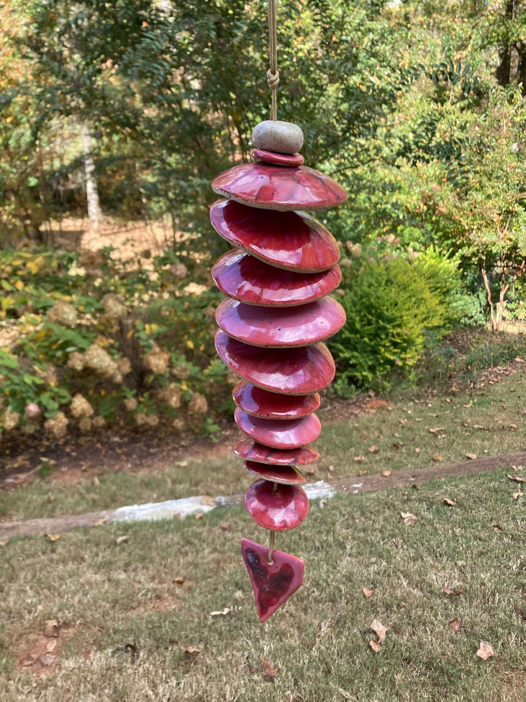 Wind Chime, Raspberry, Purple, Lavender, Pink Wind Chimes, Large Pottery Wind Chime, Unique Wind