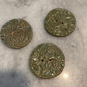 Handmade Pottery Buttons, Extra Large Rustic Buttons, Boho Buttons, Ochre Clay, Stoneware, Botanical Leaves