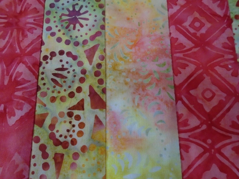 Yellow Pink Orange Coral Strawberry Pink Green Batik Fabric Set of 6 Quilted Cloth Placemats Reversible Placemats Table Placemats