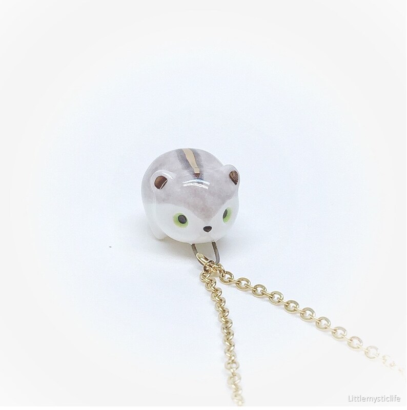 small porcelain hamster animal jewelry with 22k gold detail tiny dwarf hamster one of kind gift for pet owner Ceramic hamster necklace