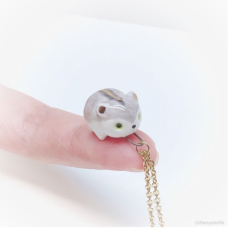 small porcelain hamster animal jewelry with 22k gold detail tiny dwarf hamster one of kind gift for pet owner Ceramic hamster necklace