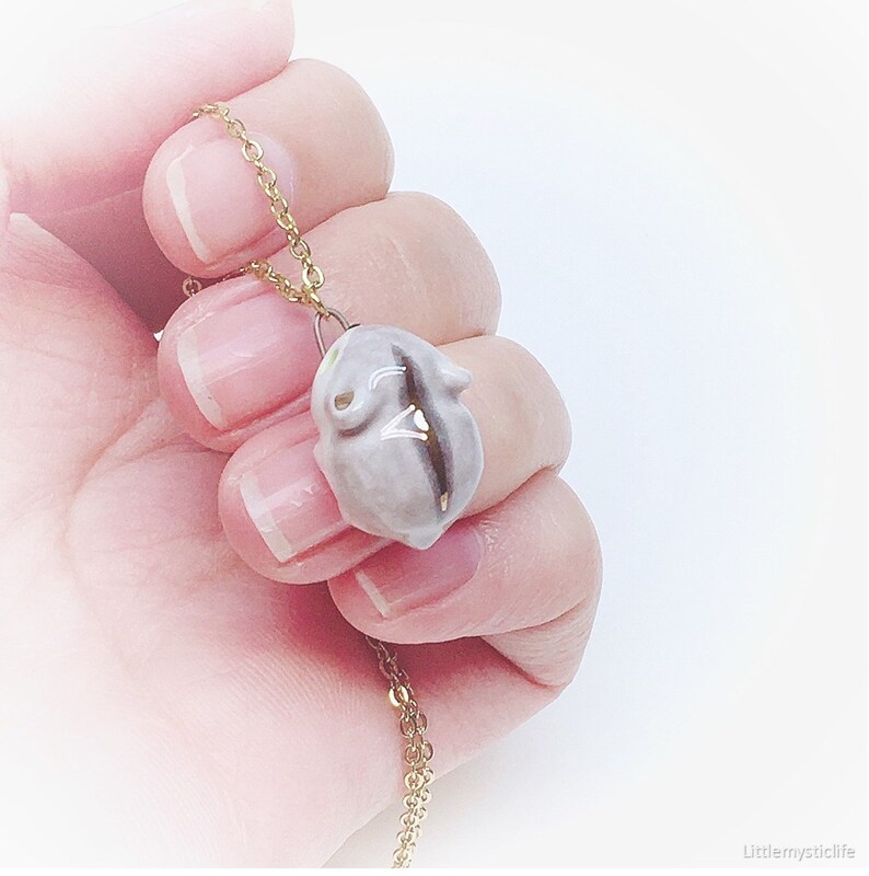 small porcelain hamster animal jewelry with 22k gold detail tiny dwarf hamster one of kind gift for pet owner Ceramic hamster necklace