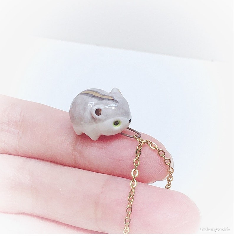 small porcelain hamster animal jewelry with 22k gold detail tiny dwarf hamster one of kind gift for pet owner Ceramic hamster necklace