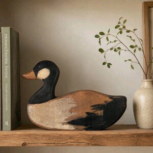 Vintage Signed Flat-Profile Wooden Duck, 11 in Double-Sided Painted Folk Art L W Mac