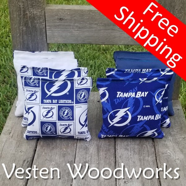 FREE SHIPPING! Tampa Bay Lightning set of 8 corn hole bags, top notch quality: 6" regulation size!