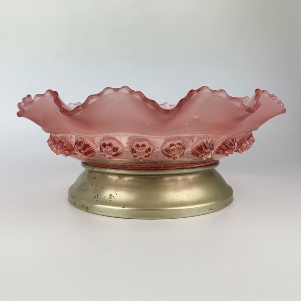 Lovely Art Deco Bagley Katherine Pink Glass and Metal Bowl, c1930s, Made in England