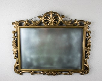 Beautiful Vintage Gilded Richly Carved Wooden Wall Mirror, 1900s