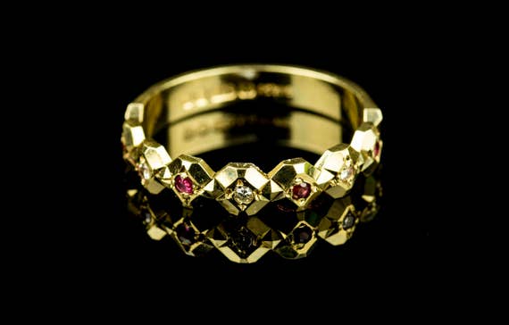 Stunning 9ct Yellow Gold Ruby & Diamond Half Eter… - image 1