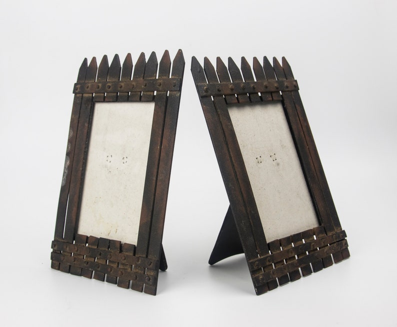 Unique Pair Of Cast Iron Picture Photo Frames With Unusual Image 0
