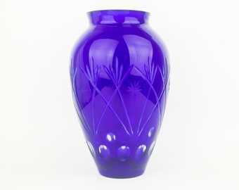 Beautiful Large Mid Century Cobalt Blue Cut Glass Vase