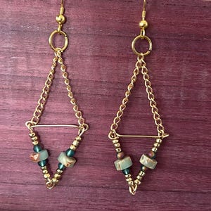Earth & Glass Stone Gold Dangle Drop Earrings