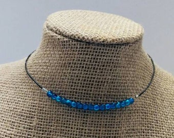 THE CRYSTAL CORD-  Neon Blue Balls Leather Cord