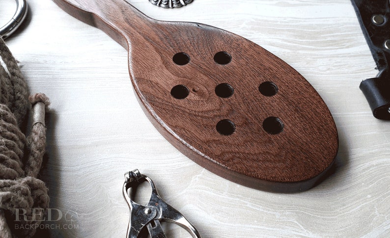 Hair Brush OTK Spanking Paddle in Black Walnut with Holes - Mature 