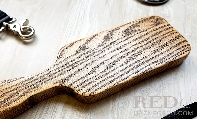 Boudoir OTK Spanking Paddle in Solid Oak with Dark Walnut Stain - for BDSM, Kink, Fetish, Erotic Impact Play & Domestic Discipline MATURE 