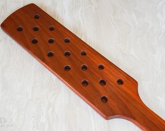 HUGE Heavy Duty Lambaster in Padauk - Extra Large Spanking Paddle with Holes for Adult Impact Play - Mature