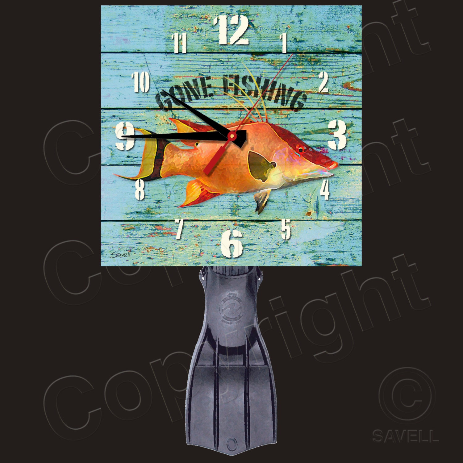 Gone Fishing Clock with Diver's Fin Pendulum Hogfish Etsy