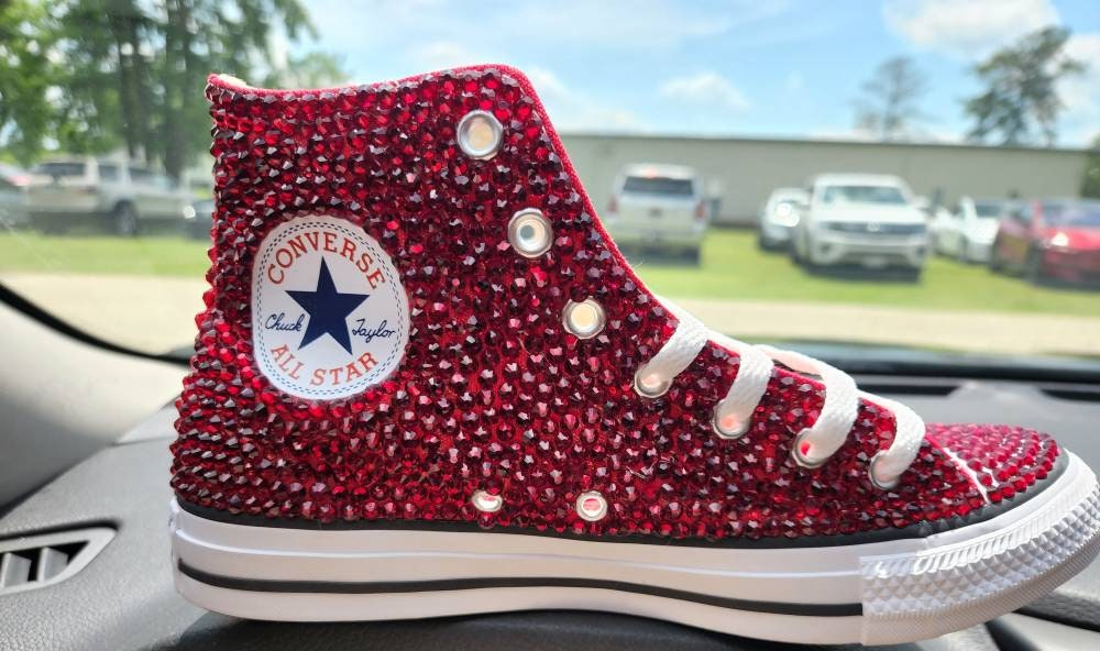 Full Bling High Top Converse Rhinestone Sneakers Bedazzled Fully Blinged 