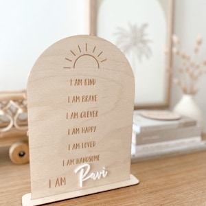 Kids Personalised Affirmations Sign | Kids Mindfulness Wall Art | I Am Affirmations | Positivity Well Being & Self Confidence Boho Arch