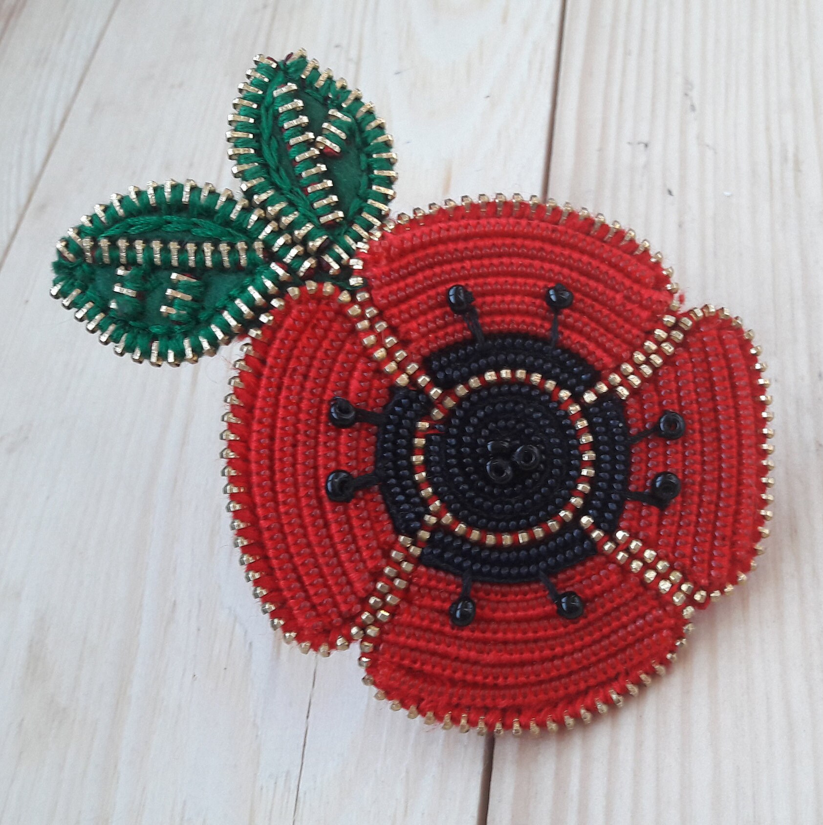 Red flower pin Poppy jewelry Poppy brooch Flower brooch Zipper Etsy