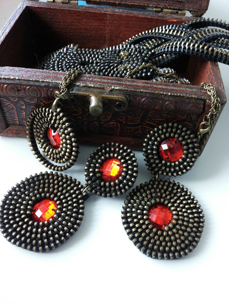 Geometric jewelry set Set with rhinestones Industrial jewelry Etsy