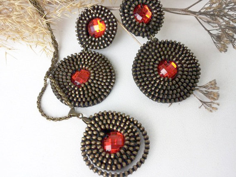 Geometric jewelry set Set with rhinestones Industrial jewelry Etsy