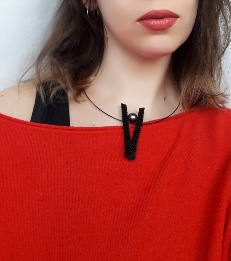 Minimal black pendant Modern black necklace Statement black Etsy