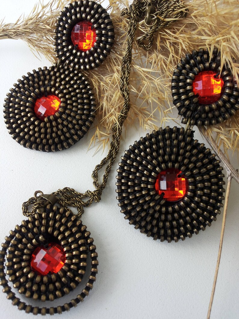 Geometric jewelry set Set with rhinestones Industrial jewelry Etsy