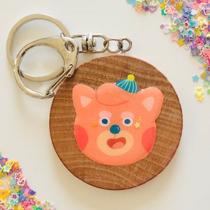 red panda hand painted wooden keychain