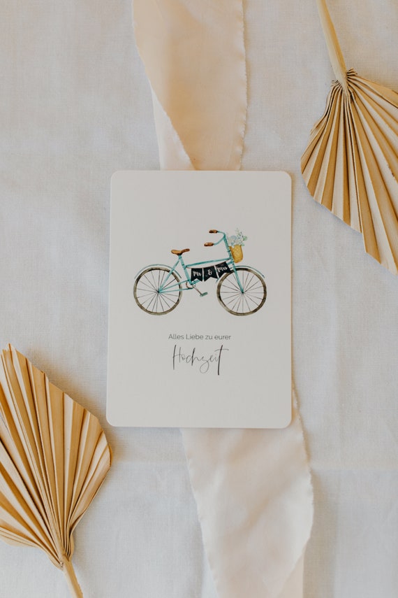 Postkarten Set: Alles Gute zur Hochzeit // Karte Mr & Mrs Fahrrad // Glückwunsch Karte Hochzeit // Glückwünsche zur Hochzeit