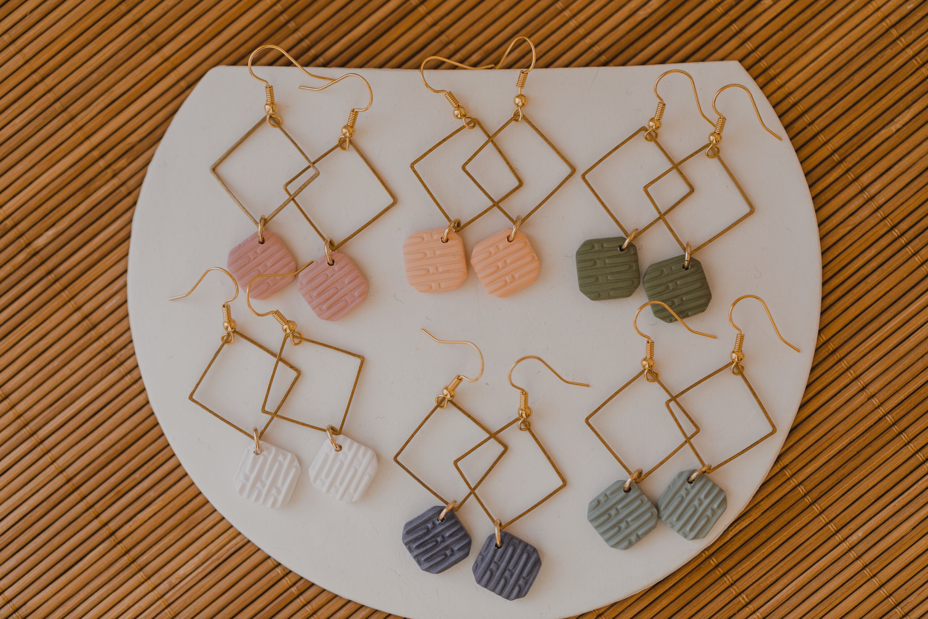 Polymer Clay Ohrringe, Ohrhänger, SUSIE, Ohrringe, Clay Ohrringe, quadratisch, Messing, Quadrat