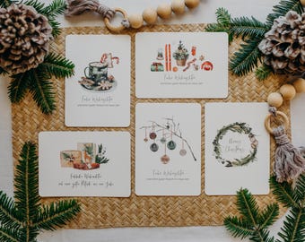 SET 8 – 5 Weihnachtskarten mit roten Weihnachtsmotiven und Boho-Details I walnut&cherry Art.Nr. WNC-49160314782030