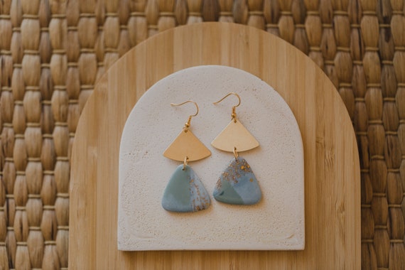 blue Polymer Earring // Boho Clay Earring // blue statement Earring // lightweight earrings // clay earrings // blue gold earring