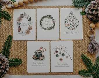SET 2 – Fünf Weihnachtskarten mit Kranz- und Weihnachtsbaum-Motiven I walnut&cherry Art.Nr. WNC-49160183152974
