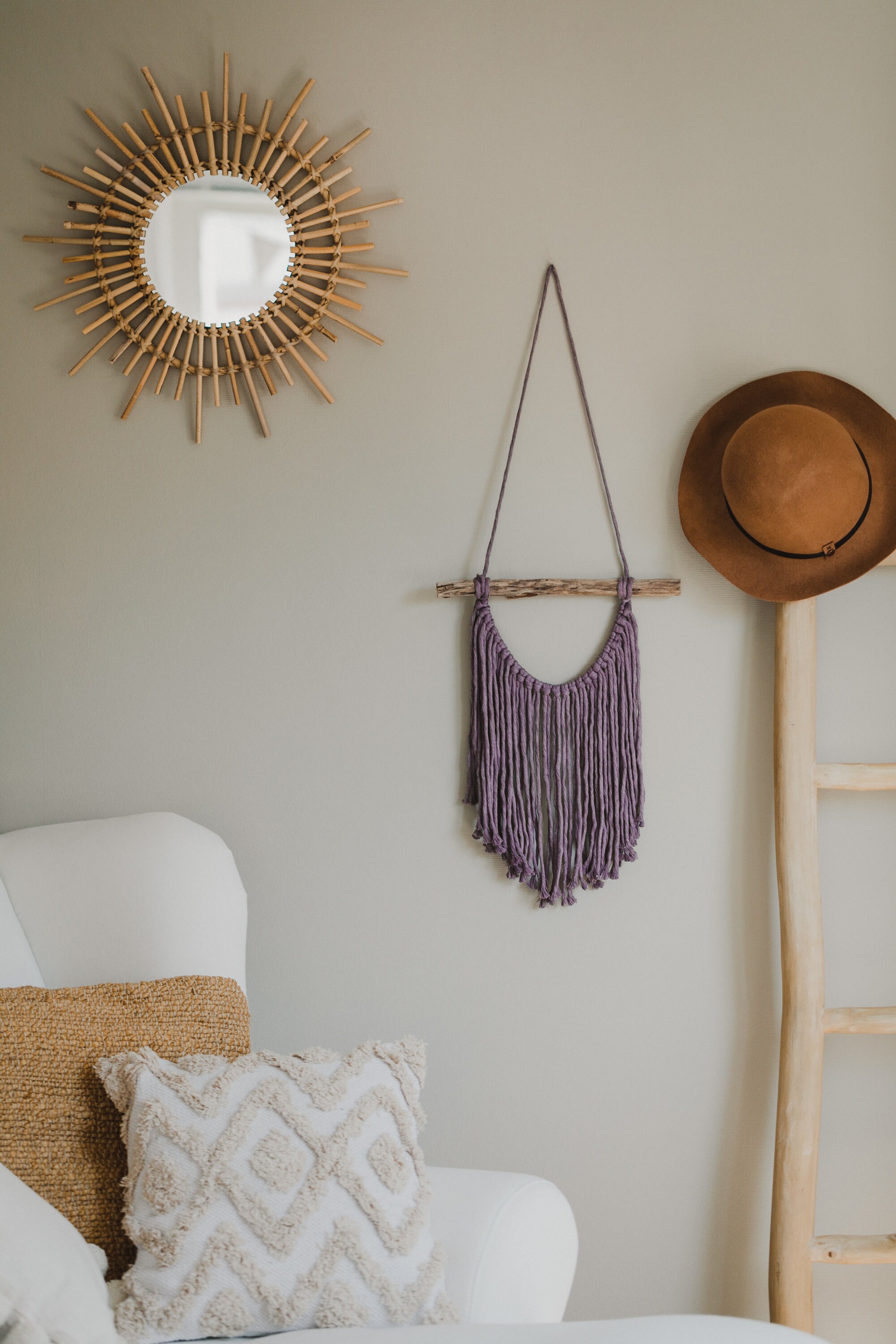 Makramee Wandbehang, Wandbehang LILA, Farbe: Natur, 4mm, Wanddekration