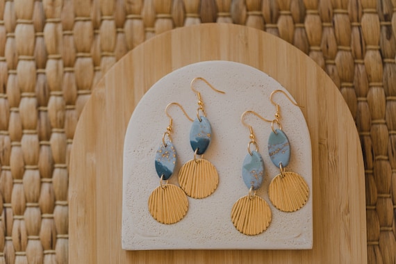 blue Polymer Earring // Boho Clay Earring // blue statement Earring // lightweight earrings // clay earrings // blue round earrings