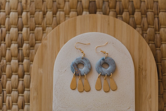 blue Polymer Earring // Boho Clay Earring // blue statement Earring // lightweight earrings // clay earrings // blue round earrings