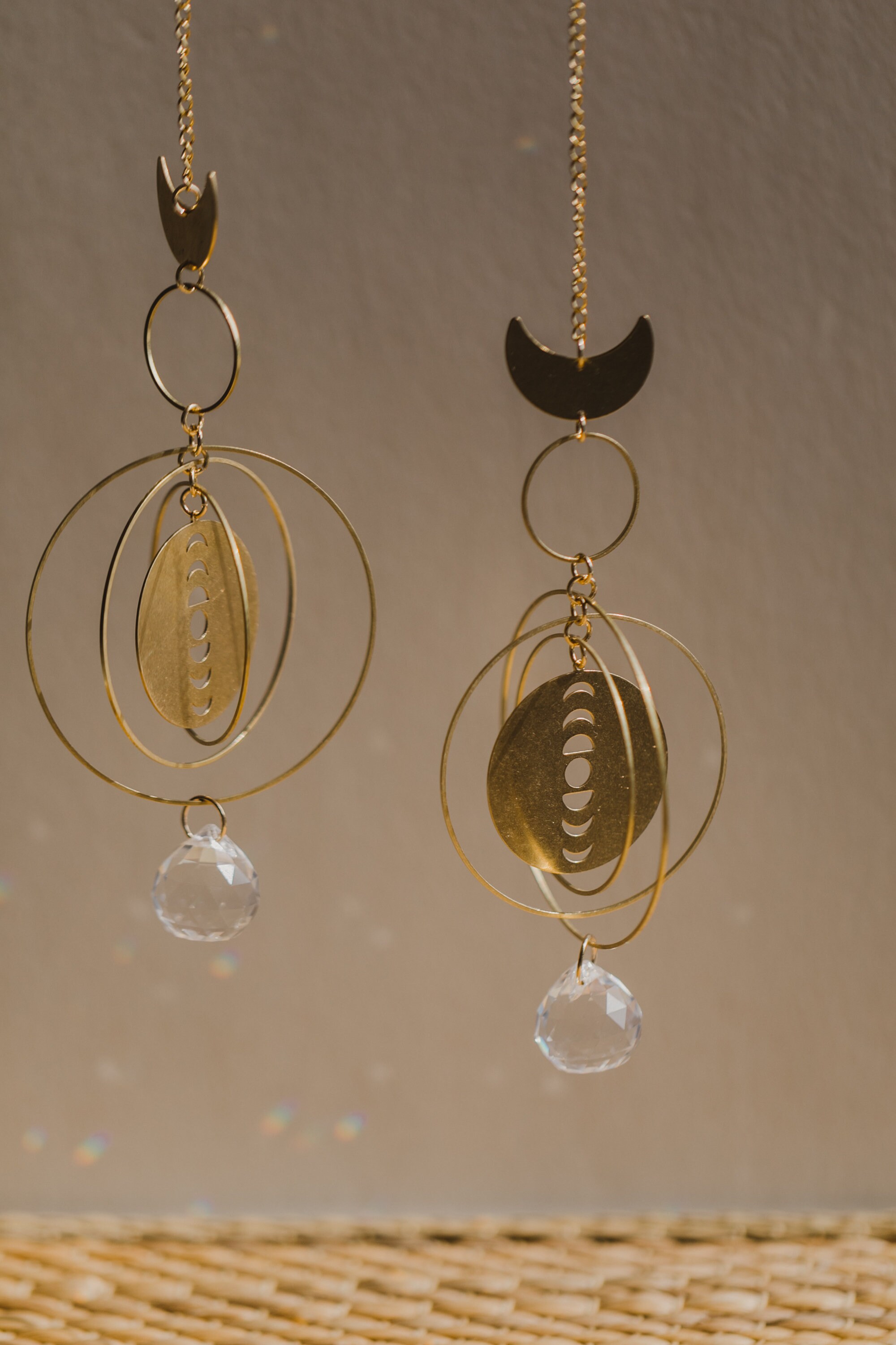 golden moonphase sun catcher // boho sun catcher // brass mobile