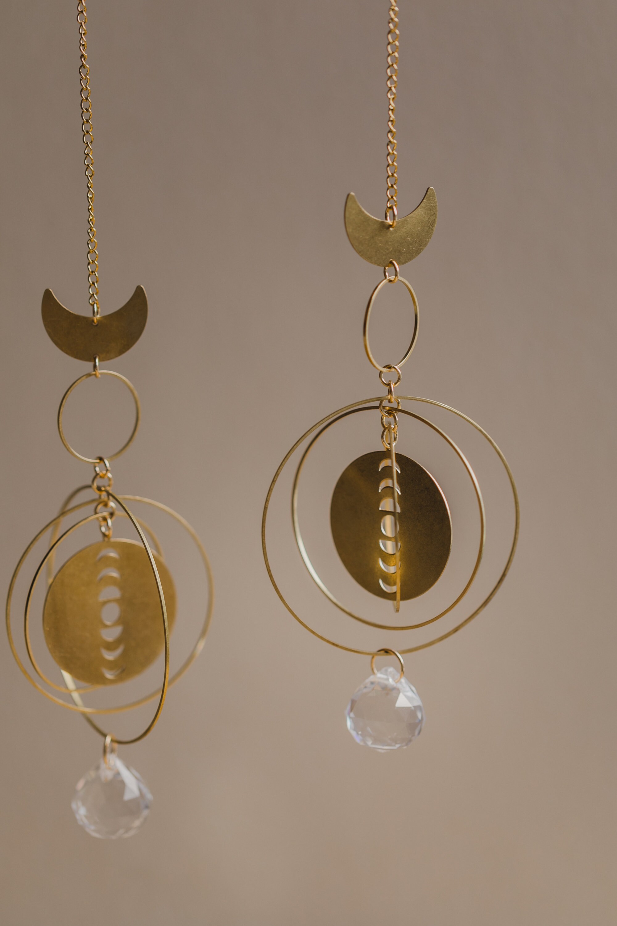 golden moonphase sun catcher // boho sun catcher // brass mobile