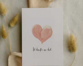 Herz Postkarte // Grußkarte mit Herz // Postkarten Set // rosa Herz // Postkarte Liebe // Ich denke an dich // Postkarte Valentinstag