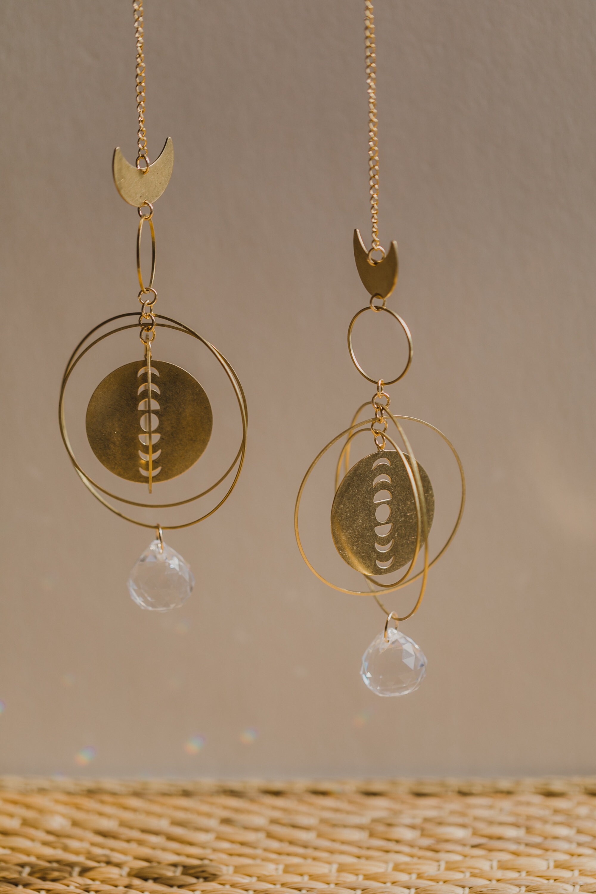 golden moonphase sun catcher // boho sun catcher // brass mobile