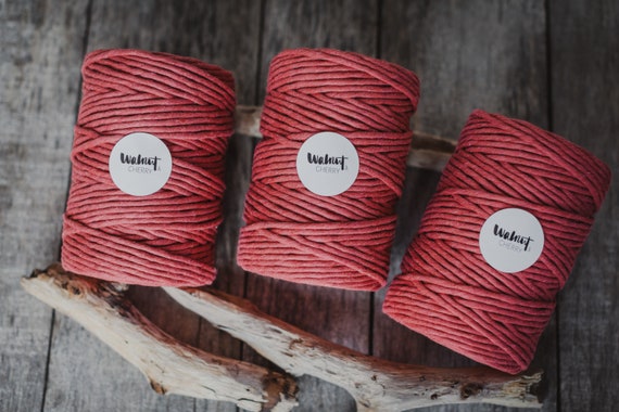 Makramee Garn, Macrame, Baumwollgarn, Farbe: Rot, Baumwollkordel, 5 mm, Macrame, 100 m, recycelte Baumwolle, einfach gedreht, DIY, knüpfen