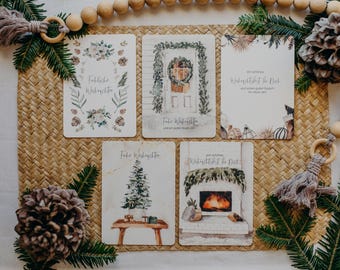 SET 7 – 5 Weihnachtskarten mit Kamin-, Tannenbaum- und Boho-Motiven I walnut&cherry Art.Nr. WNC-49160303903054