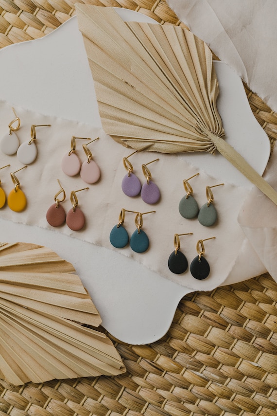 Small Teardrop Polymer Clay Earrings // YANO earrings // Teardrop Clay Earrings // Gift for Her // Clay Earrings // Stainless Steel