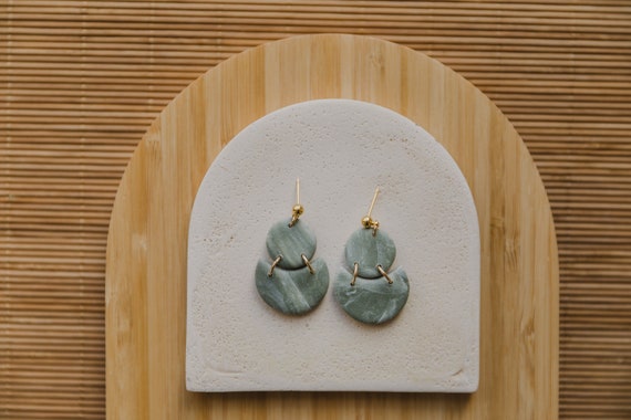 green Polymer Clay Earring // Boho Clay Earring // green statement Earring // lightweight earrings // clay earrings