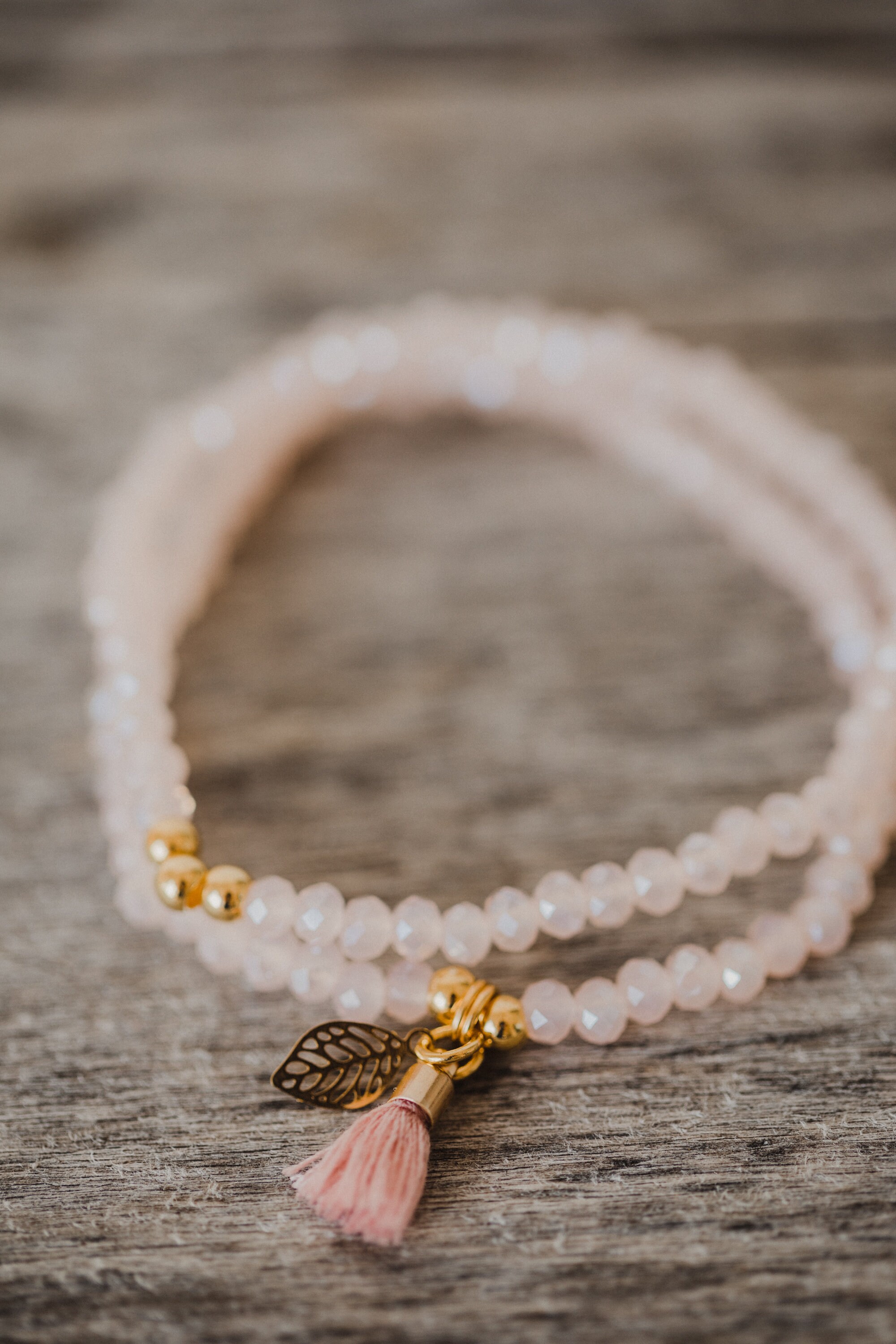 Armband, Perlenarmband, Damen, altrosa, Glasschliffperlen, mit goldenem