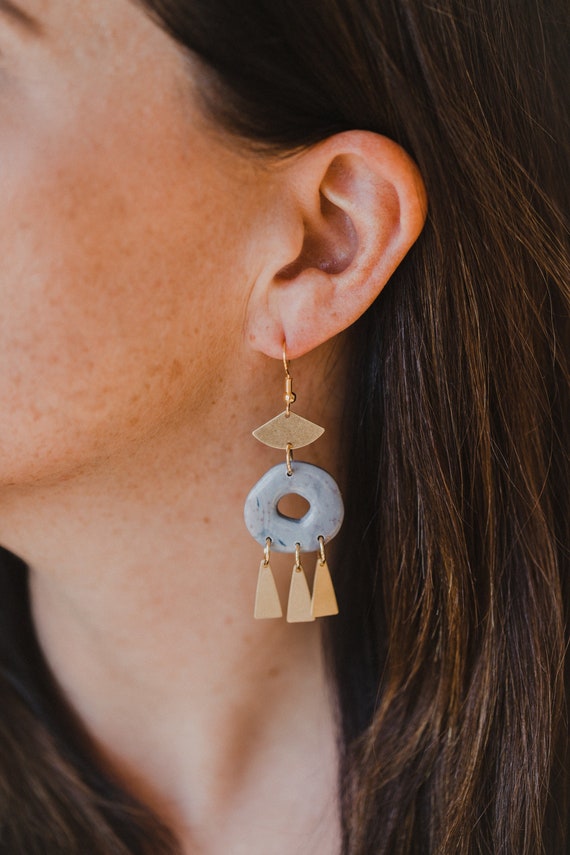 blue Polymer Earring // Boho Clay Earring // blue statement Earring // lightweight earrings // clay earrings // blue round earrings