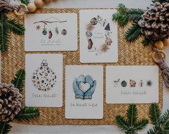 SET 5 – 5 Weihnachtskarten mit braunen Boho-Weihnachtsmotiven I walnut&cherry Art.Nr. WNC-49160272380238