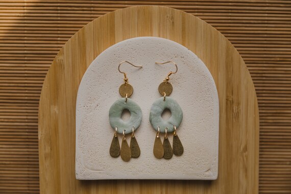 green Polymer Clay Earring // Boho Clay Earring // green statement Earring // lightweight earrings // clay earrings