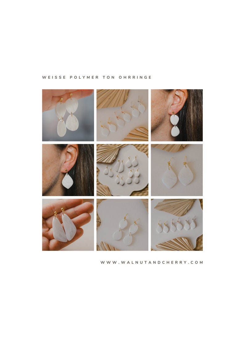 weiße kleine transparente Ohrringe // weiße Polymer Clay Ohrringe // weiße glänzende Ohrringe // weiße Tropfenohrringe // Hochzeitsohrringe Bild 10