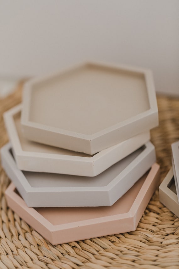 Hexagon Jesmonite Coaster // Hexagon Coaster // Hexagon Tray // handmade jesmonite coaster // Coaster Set //  minimalistic tray